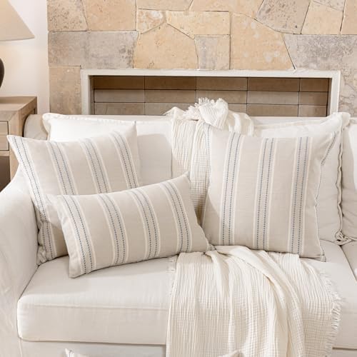 Hckot Dusty Blue Throw Pillows Covers 24x24 Decorative Stripe Pillow Covers - Image 5