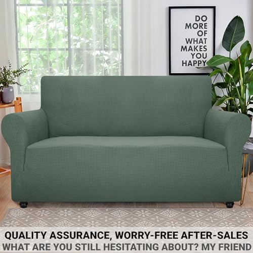 ZNSAYOTX Super Stretch Couch Cover Love Seat Sofa Covers for Living Room Dogs Pet Friendly Furniture Protector Spandex Loveseat Slipcovers with Anti Slip Foam Sticks (Pea Green, Loveseat) - Image 5