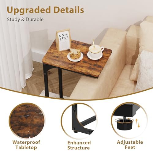 C Shaped End Tables Couch Table TV Trays Set of 2, 7" Wide, Rustic Brown - Image 4
