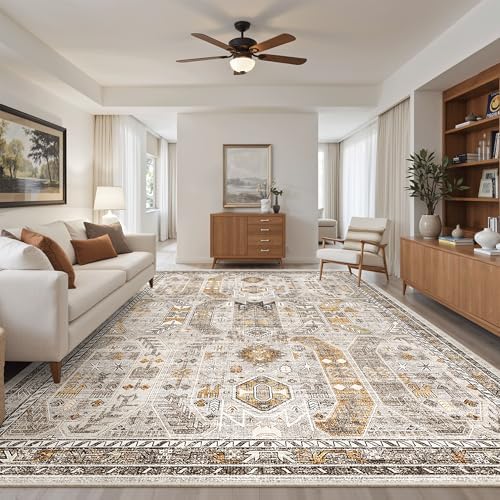 Madane 8x10 Area Rugs for Living Room, Non-Slip Washable Rug, Brown/Gold by Madane
