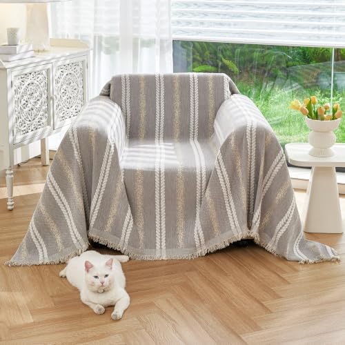 Couch Cover for Dogs Washable Sofa Cover, Sectional Couch Covers, Sofa Covers for 2 Cushion Couch, Non Slip Stripe Sofa Slipcovers Furniture Protector (Light Gray, 91 * 71) by Unknown