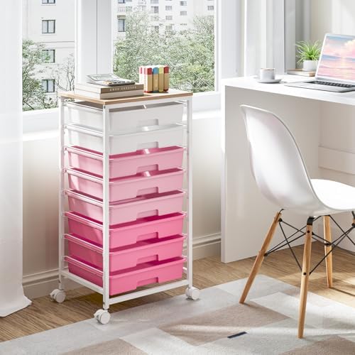 TOOLF Rolling Storage Cart with 8 Drawers,Rose Pink - Image 2