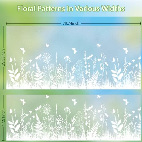 Frosted Glass Window Privacy Film, Decorative Pattern, Static Cling No Glue, Removable Reusable, UV Blocking Anti-Glare, Privacy Window Film for Bathroom Bedroom Office, 29.5" x 78.7" - Image 2