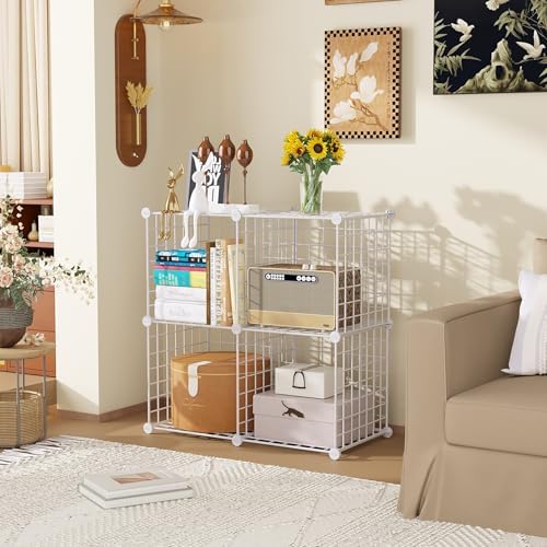 C&AHOME Wire Cube Storage,4-Cube Storage Organizer Metal, Wire Grids, White - Image 4