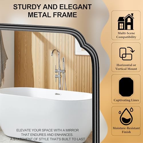 Ferytange 28"x36" Black Bathroom Mirror with Rustproof Metal Frame, Modern Rounded Corner Wall Mirror for Vanity Over Sink, Horizontal/Vertical Hanging - Image 5