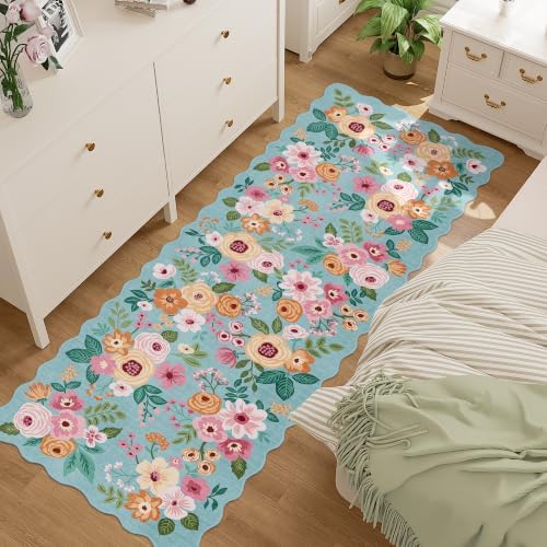 DUKINO 2x6 Runner Rug, Floral Washable Rug for Kitchen Non Slip, Teal by DUKINO