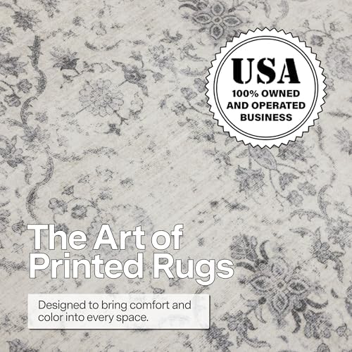ReaLife Rugs Machine Washable Area Rug Runner - Living Room Bedroom Bathroom Kitchen Entryway Office - Padded Low Pile Stain Resistant Premium - Boho Farmhouse Vintage - Noor - Ivory Grey 2'6" x 6' - Image 4