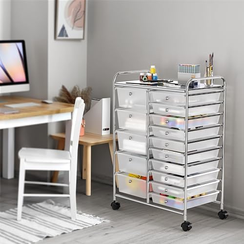 Simple Houseware 15 Drawers Rolling Utility Cart Art Craft Storage, Chrome - Image 3