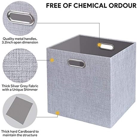 Posprica 11 Inch Cube Storage Bins for Organization, Fabric Storage Cubes Closet Storage Bins for Cube Organizer, Thick and Heavy Duty Storage Baskets for Shelves, 4pcs, Sliver Grey - Image 3
