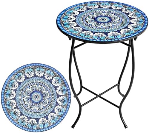 Metal Round Side Table, Weather Resistant Patio Accent Table for Indoor Outdoor Use, Plant Stand for Flower Pots Vase Home Decor, Easy Assemble by Weogot