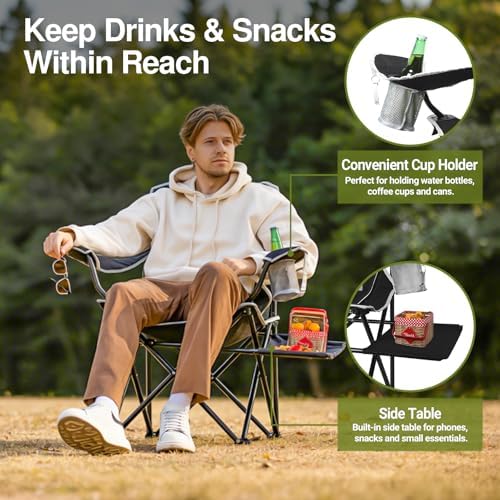 XGEAR 2-Pack Camping Chairs 350LBS Heavy Duty Folding Chair with Side Table - Image 3