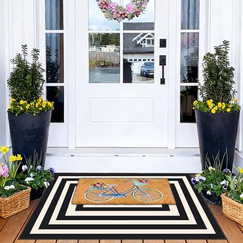 Front Door Mat Indoor Outside Entrance, 2x3 Modern Black White Rug - Image 5