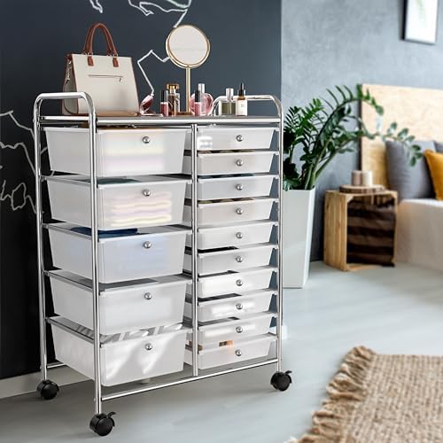 Simple Houseware 15 Drawers Rolling Utility Cart Art Craft Storage, Chrome - Image 5
