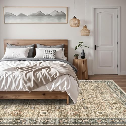 ReaLife Rugs Machine Washable Area Rug - Living Room Bedroom Bathroom Kitchen Entryway Office - Padded Low Pile Stain Resistant Premium - Boho Farmhouse Vintage - Dua - Brown Gray Beige 4' x 6' - Image 5