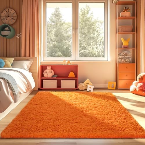 Ophanie Orange Fall Rugs for Bedroom Living Room,Fluffy Fuzzy Furry Carpet,Plush Soft Shaggy Bedside Indoor Floor 4x6 Area Rug for Kids Girls Boys Baby Teen Dorm Decor with Over 99 pcs Pile fibers - Image 5