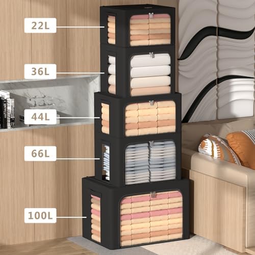 CYhom 3Pack Frame Storage Box - Clothes Storage Bin Bags Oxford Fabric Foldable Stackable Container Organizer Set with Clear Window & Carry Handles (Black, X-Small-36L) - Image 4