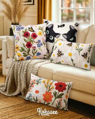 Embroidered Throw Pillow Cover 20x20 Inch, Retro Flower - Image 6