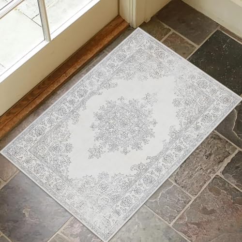 ReaLife Rugs Machine Washable Area Rug - Living Room Bedroom Bathroom Kitchen Entryway Office - Padded Crease Free Stain Resistant Premium - Boho Farmhouse Vintage- Paige- Ivory - 2'x 3' by ReaLifeRugs