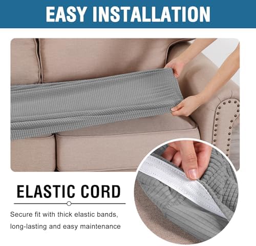 H.VERSAILTEX Super Stretch Individual Seat Cushion Covers Sofa Covers Couch Cushion Covers Slipcover Sets Thick Jacquard Textured Twill Fabric (1 Piece Sofa Cushion Cover, Dove) - Image 5
