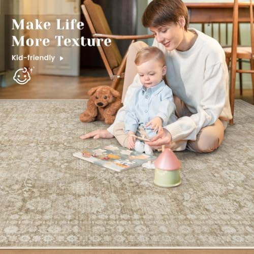 8x10 Area Rugs for Living Room: Washable Large Vintage Floral Rug Low Pile Non-Slip Boho Carpet for Bedroom Home Office Dining Room (Brown, 8'x10') - Image 4