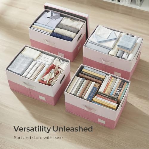 PRANDOM Storage Bins with Lids [3-Pack] Linen Fabric Foldable Storage Boxes Organizer Containers Baskets Cube with Cover for Bedroom Closet Office White&Pink (23.4X15.9X11.4) - Image 6