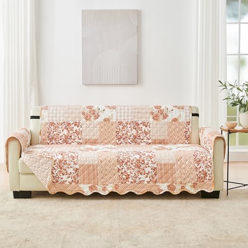 Great Bay Home Reversible Patchwork Sofa Cover - Washable Slipcover Furniture Protector with Elastic Straps - Perfect for Kids & Pets - Box-Stitched Detail (Dusty Rose) by GreatBayHome