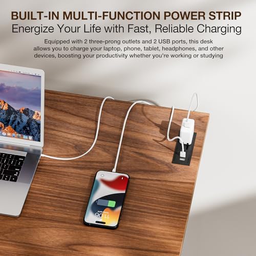 TEMI Long Computer Desk Folding Table - No Assembly, Compact 55.1" Foldable Desk with Power Outlets & USB Charging Port, Portable Lagre Office Desk, Ideal Large Study Table for Narrow Spaces, Walunt - Image 5