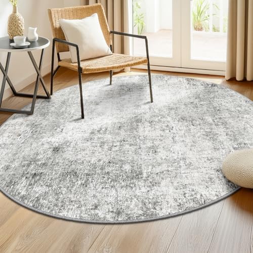 RELEANY Washable Round 6ft Area Rug for Living Room Gray White - Image 2