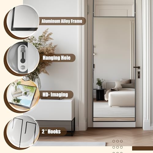 Antok Over The Door Mirror Full Length, 58'' x 21''Wall Mounted Hanging Mirror, Aluminum Alloy Frame, Shatterproof Glass, No Drill Installation for Bedroom, Closet, Bathroom, Dorm, Rect Corner,Black - Image 6