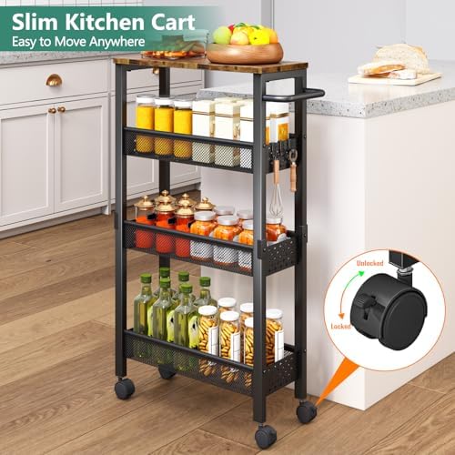 Vivihomety 4-Tier Slim Utility Rolling Laundry Cart with Wheels, Metal - Image 7