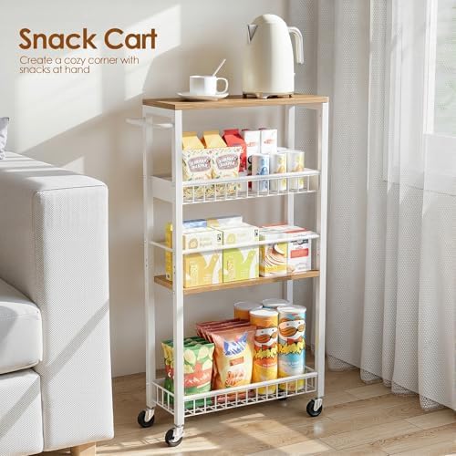 Slim Rolling Storage Cart, 4 Tier Narrow Storage Cart, 7.1in(W) - Image 7