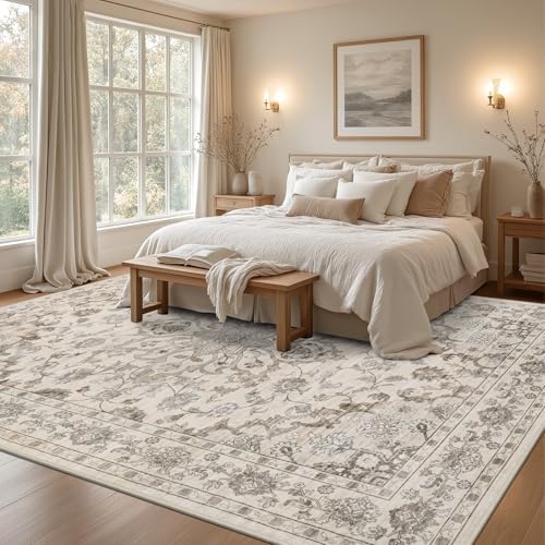 10x12 Area Rugs Living Room: Washable Rug for Bedroom Brown Beige - Image 3