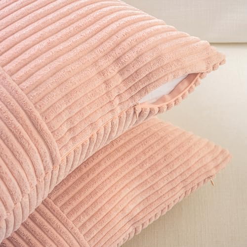 Fancy Homi 2 Packs Peach Decorative Throw Pillow Covers 18x18 Inch for Living Room Couch Bed Sofa, Rustic Boho Farmhouse Home Decor, Soft Corss Corduroy Patchwork Textured Square Cushion Case 45x45 cm - Image 3