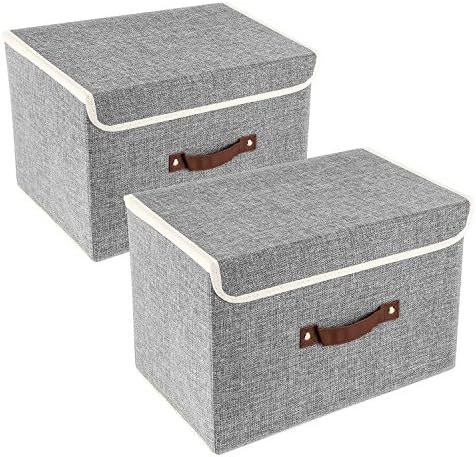 TYEERS Collapsible Storage Boxes, Washable Fabric Storage Bins with Lids, 14.9x9.8x9.8 inches, 2 Pack, Gray by StorageOrganization