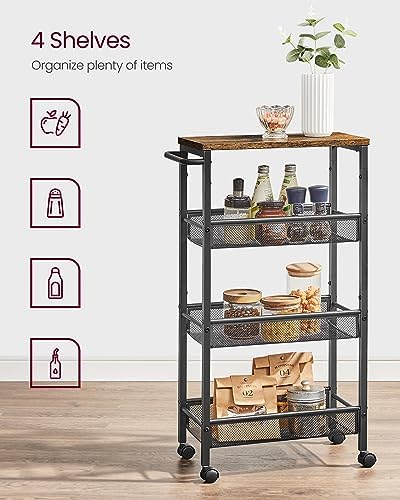 VASAGLE 4-Tier Slim Rolling Storage cart with Wheels, 8.7 Inches, Metal - Image 3
