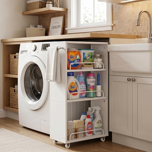 7.7'' Slim Rolling Storage Cart 4 Tier Wood Utility Cart Spice Rack Kitchen - Image 5
