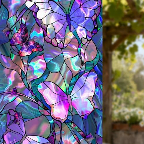 Nuxovilar 17.7x39 Butterfly Stained Glass Window Film, Iridescent by Nuxovilar