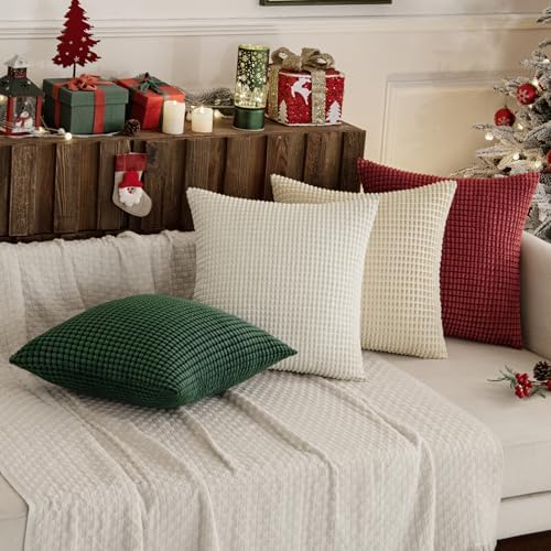 MIULEE Throw Pillow Covers 18x18 Inch Set of 4 Christmas Red and Green - Image 3