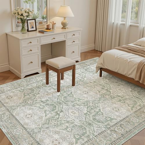 Soalmost 6x9 Area Rug for Living Room Washable Rugs Non-Slip Green/Brown - Image 3