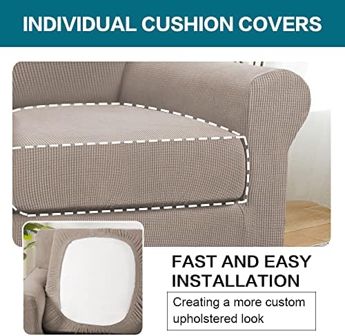 Turquoize 2 Piece Chair Covers Chair Slipcovers for Living Room Armchair Couch Cover Chair Sofa Cover with Individual Cushion Covers Furniture Cover for Chairs Feature Jacquard Fabric (Chair, Sand) - Image 5