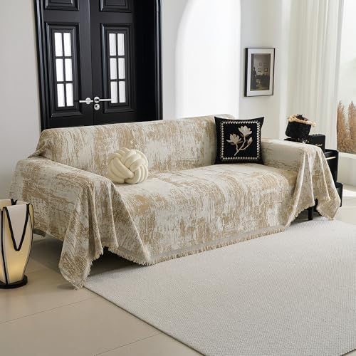 MYSKY HOME Couch Cover for Dogs Washable Couch Sofa Protector for Loveseat Sofa with Cats Pets Friendly Chenille Khaki Abstract Geometric Sofa Covers Soft Durable Farmhouse Sofa Slipcovers, 91" X118" - Image 2