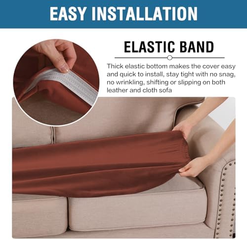 H.VERSAILTEX Velvet Stretch Individual Couch Cushion Cover Plush Cushion Slipcover for Loveseat Sofa Cushion Furniture Protector Seat Cushion Sofa Cover (1 Piece Sofa Cushion Cover, Rust) - Image 4