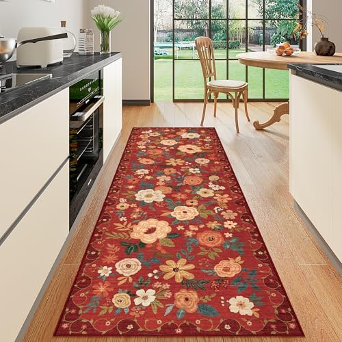 DUKINO 2x6 Runner Rug for Hallway, Washable Kitchen Rugs Non Slip, Red by DUKINO