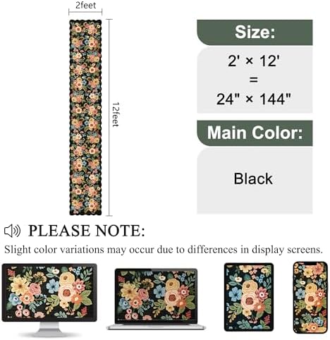 DUKINO 2x12 Washable Runner Rug, Floral Long Runner Rug for Hallway, Black - Image 2
