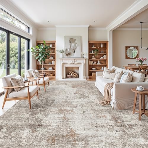 12x15 Area Rug for Living Room – Large Modern Neutral Abstract Thin Washable Carpet, Soft Low Pile Non-Slip Stain-Resistant for Bedroom Dining Room Home Office (Beige Grey) - Image 5