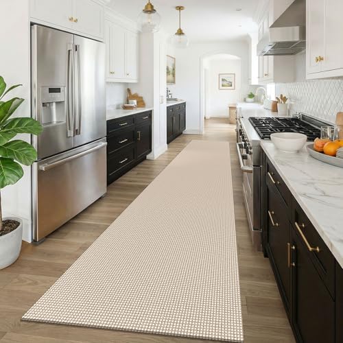 KOZYFLY 3x16 Runners Rugs for Hallway, Extra Long Washable Runner Rug, Non Slip Rubber Backed Kitchen Runner, Cotton Entryway Rug, Floor Carpet for Entry, Aisle, Hall, Ivory Beige - Image 3
