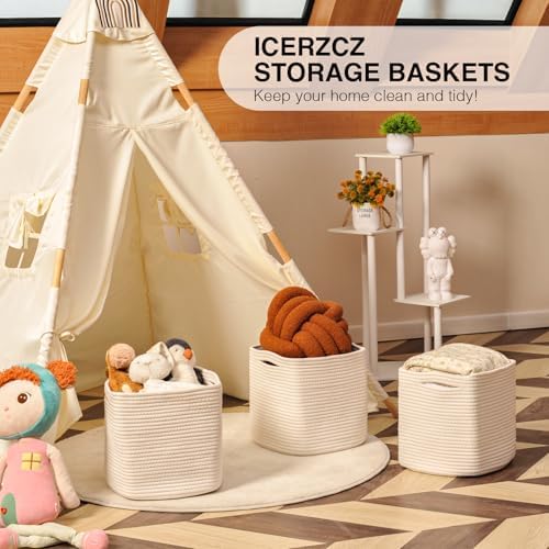 ICERZCZ 13 Inch Cube Closet Storage Bins, Woven Cotton Rope Organizer Baskets for Organizing & Shelves, Books, Towels, Clothes, Toys, 13x13x13 in, Off White (Pack of 3) - Image 6