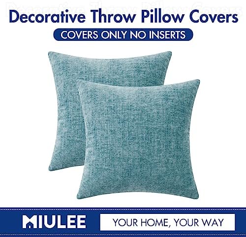 MIULEE Soft Chenille Throw Pillow Covers Smoke Blue 18x18 Inch Pack of 2 - Image 6