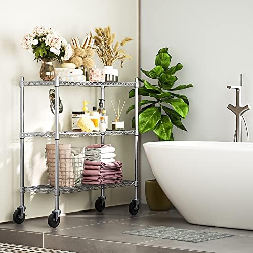 Auslar 3-Tier Storage Shelves with Casters Heavy Duty Metal Shelving Chrome - Image 3