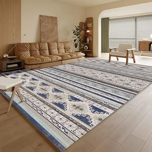 RUGSURE Washable Area Rugs 8' x 10' - 1/6 Thick - Moroccan-Inspired -Stain & Water Resistant Non-Slip - Resistant Rug for Living Room, Bedroom, Nursery, Pet & Child Friendly (Blue and Brown) by RUGSURE